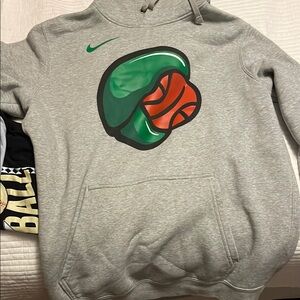 Nike Gray Hoodie with Green and Orange Logo